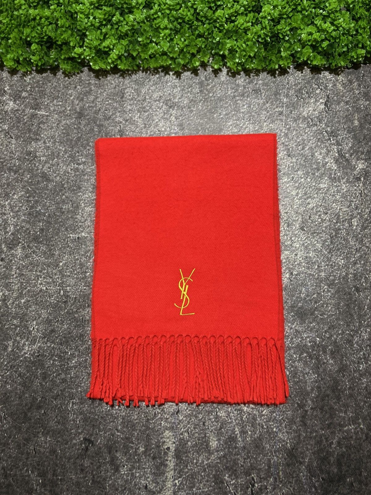 Yves Saint Laurent Pour Homme Red Scarf Gold YSL Logo