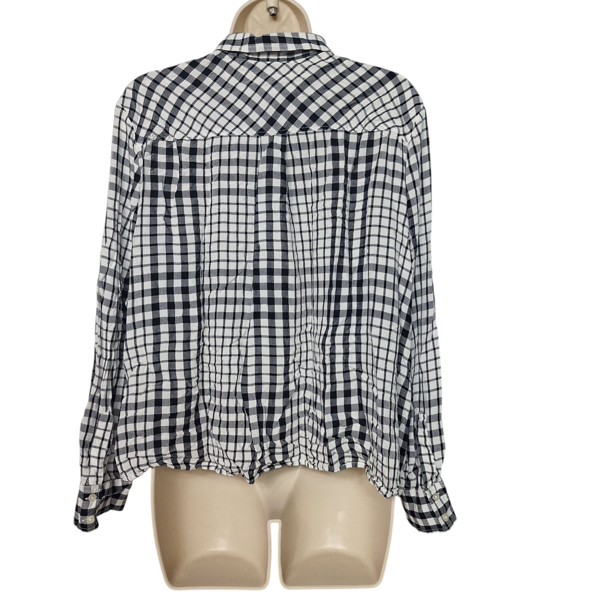 Express Express Gingham Plaid Tie Front Shirt XL Black White Button Size XL / US 12-14 / IT 48-50 - 3 Thumbnail