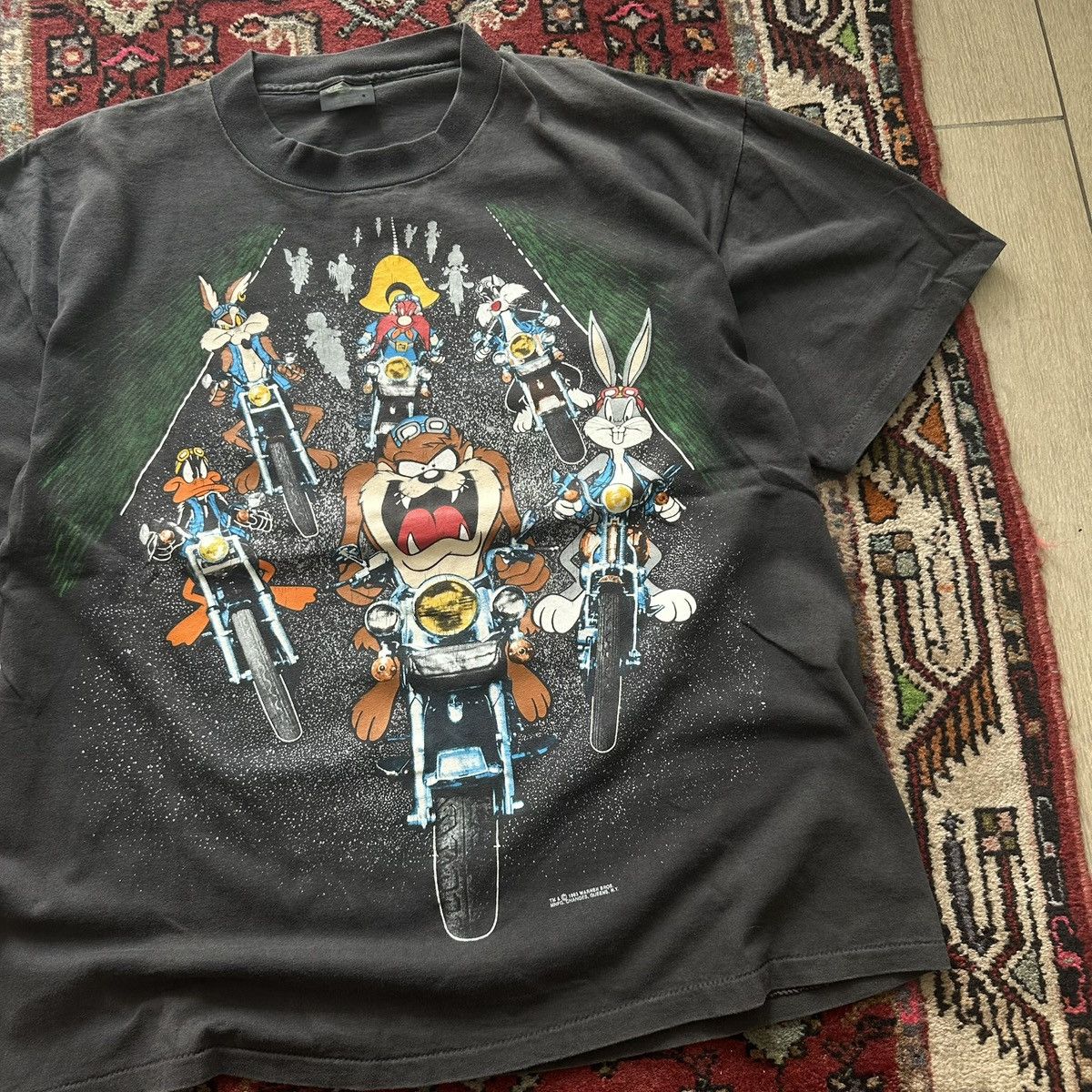 Vintage 1993 Harley Davidson Looney Tunes Biker Vintage Double Sided Size US XL / EU 56 / 4 - 3 Thumbnail