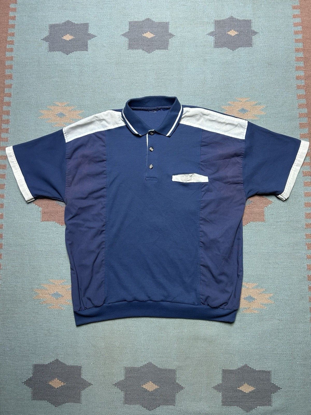 Vintage Vintage 80s polo shirt waffle knit blue tri tone men’s XL Size US XL / EU 56 / 4 - 1 Thumbnail