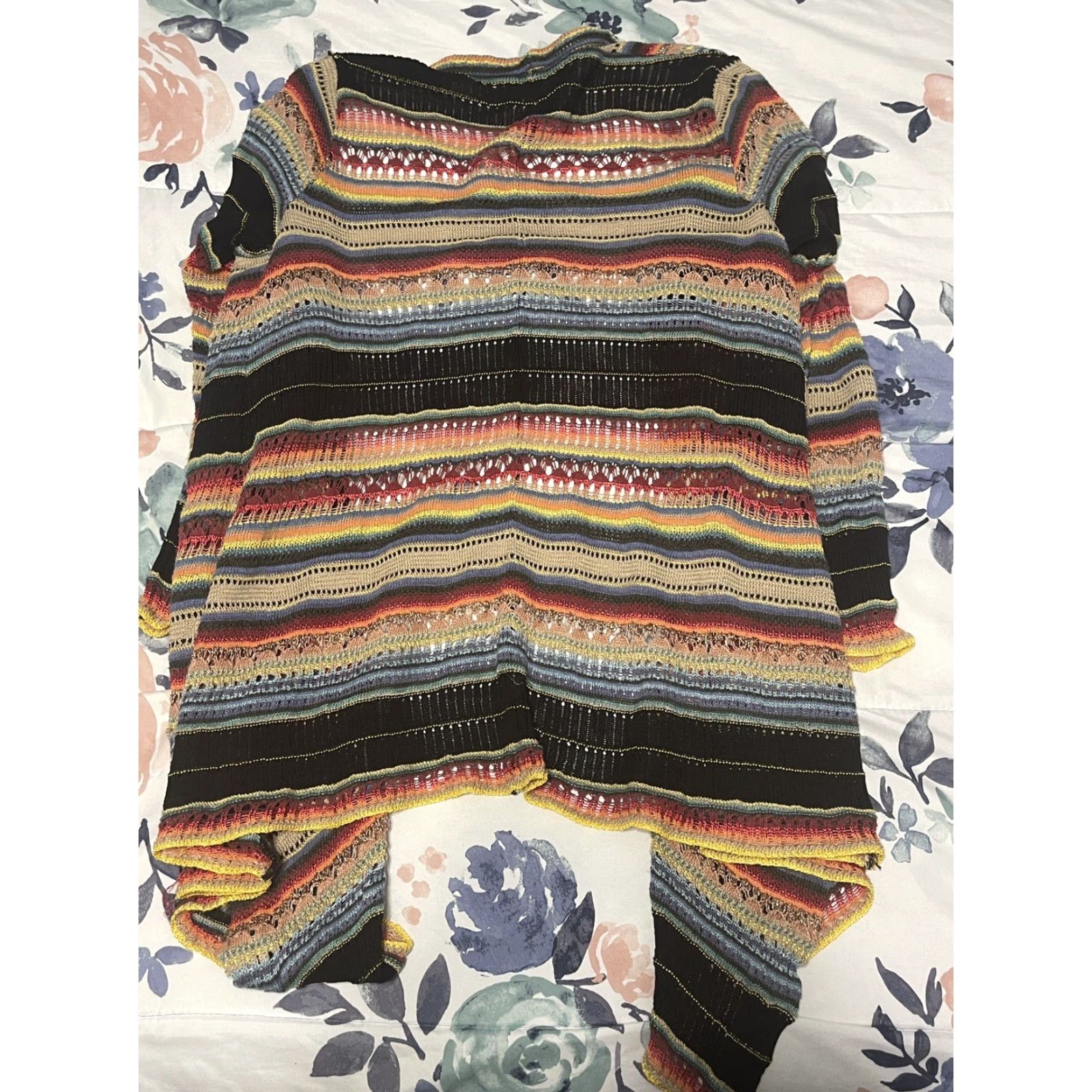 Ralph Lauren POLO RALPH LAUREN Serape Crochet Mulberry Silk Linen Sweater Cardigan Womens Medium Striped V-Neck Long Sleeve Southwest 90s Aztec Bohemian Designer Size M / US 6-8 / IT 42-44 - 7 Thumbnail