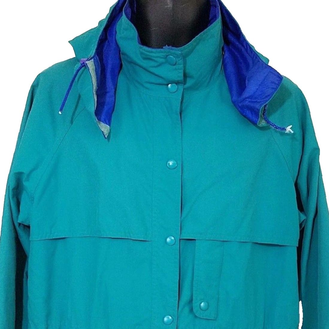 Vintage VINTAGE Sportif USA Womens Windbreaker Jacket 90s Raincoat Hood Turquoise Size 12 Size XL / US 12-14 / IT 48-50 - 2 Thumbnail
