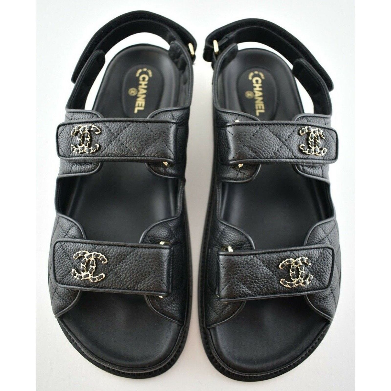 Chanel Chanel REV Black Caviar Gold CC Logo Mule Slide Strap Flat Size US 9.5 / IT 39.5 - 1 Thumbnail