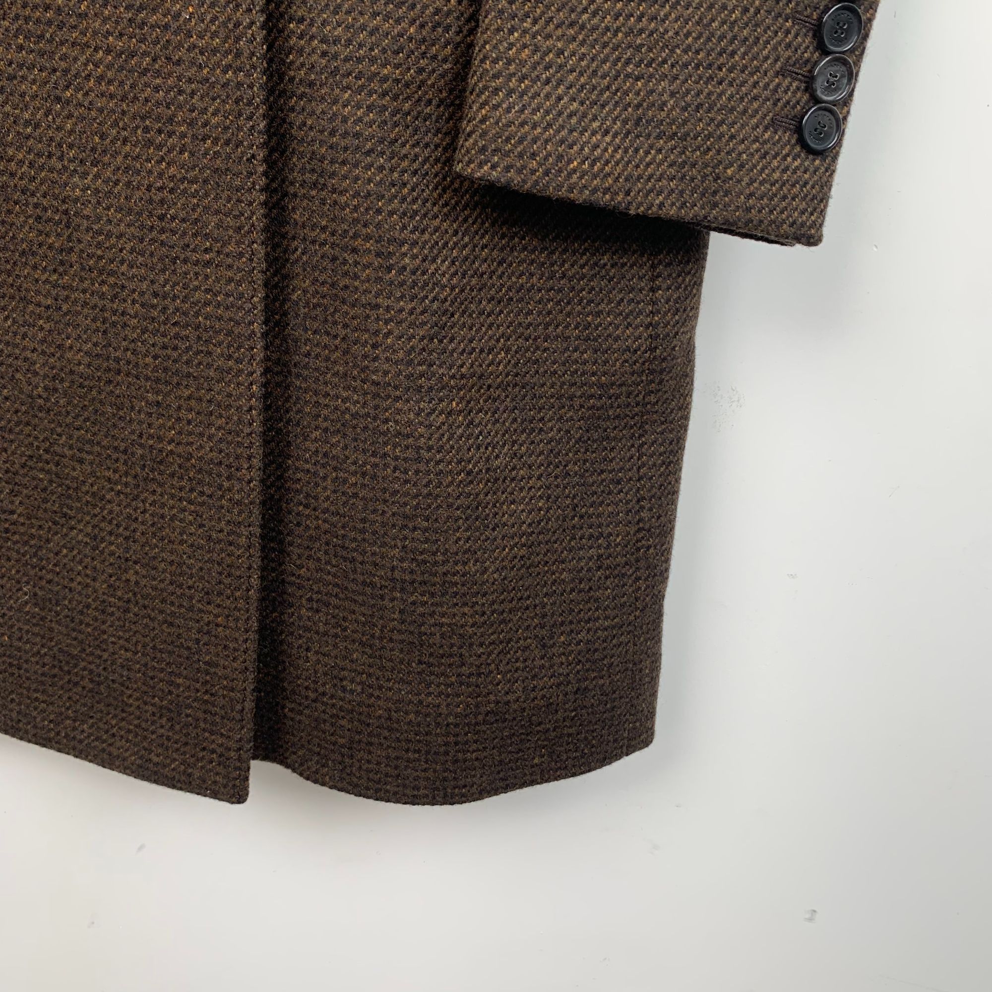 Mens Brown Wool Double-Breasted Overcoat With Fur Collar
