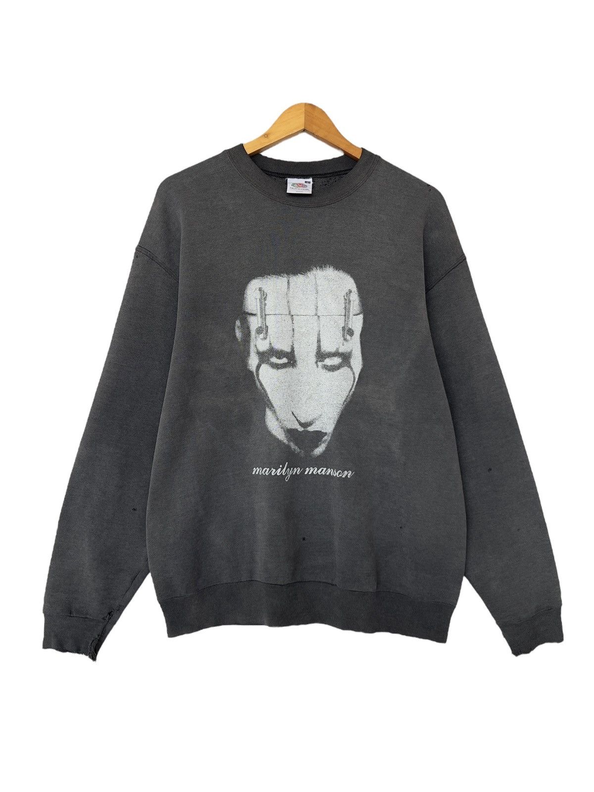 Band Tees Vintage Marilyn Manson Distressed Sunfaded Black Sweatshirt Size US L / EU 52-54 / 3 - 2 Thumbnail