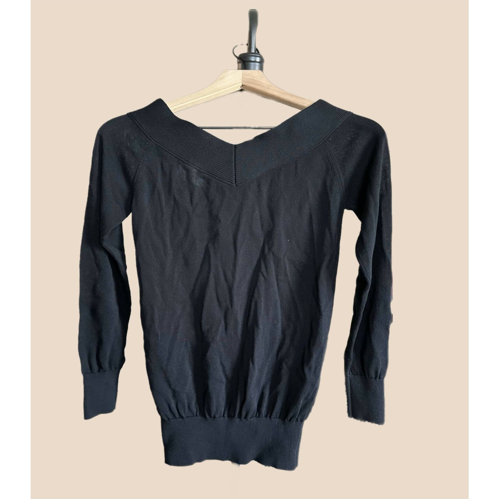 Reiss Reiss Long Sleeve Wide V-Neck Sweater - Black Size XS / US 0-2 / IT 36-38 - 2 Thumbnail