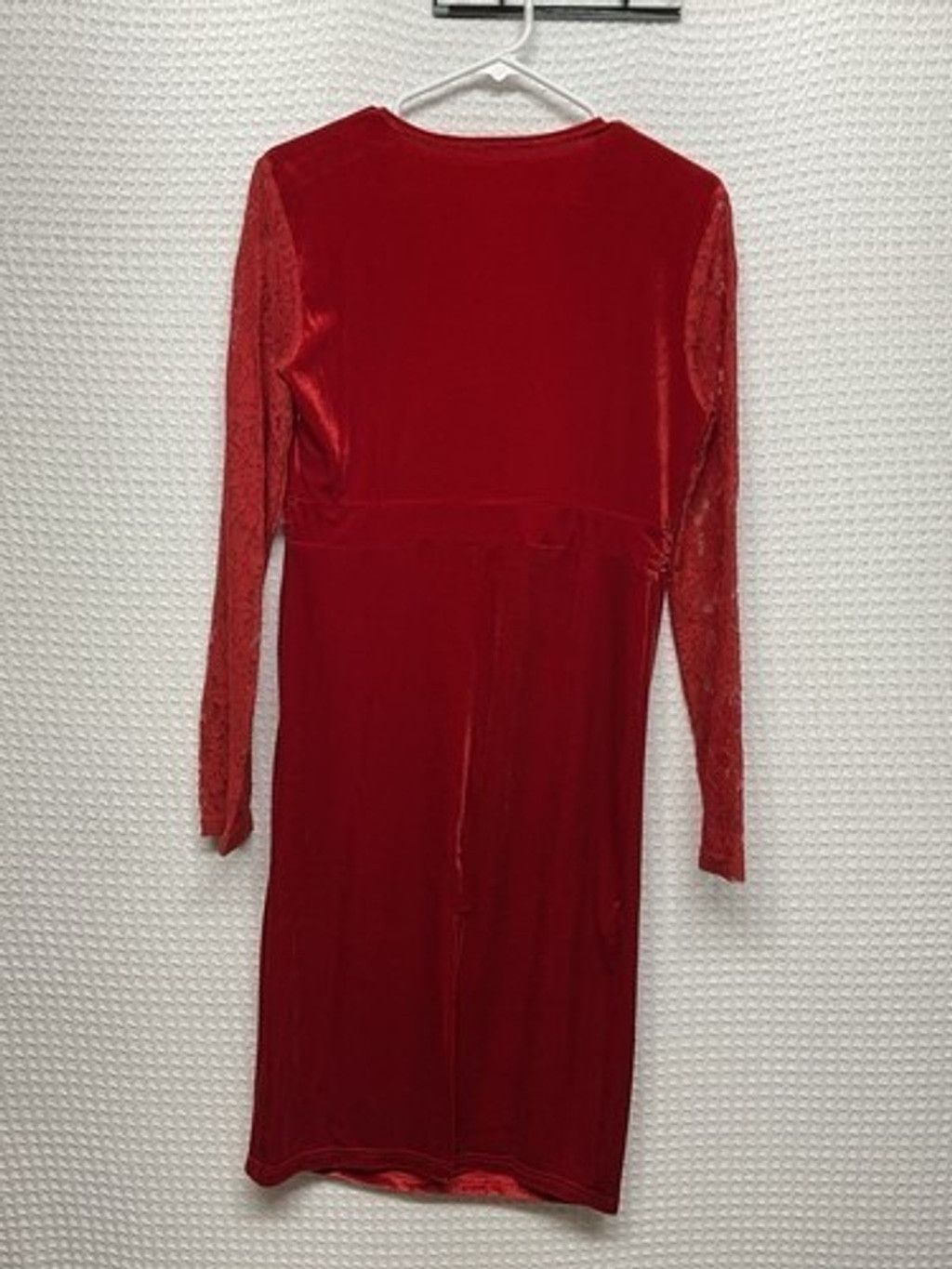 The Unbranded Brand Red Velvet Lace Long Sleeve Chic Cocktail Midi Dress Women L Size L / US 10 / IT 46 - 3 Thumbnail