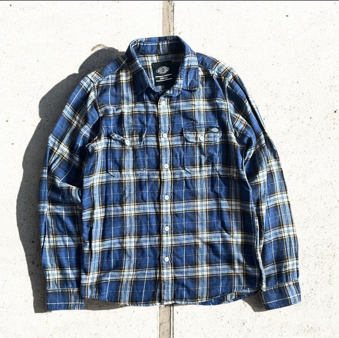 Dickies × Vintage Vintage Dickies Flannel Shirt Workwear Button Up Blue Small Size US S / EU 44-46 / 1 - 1 Thumbnail