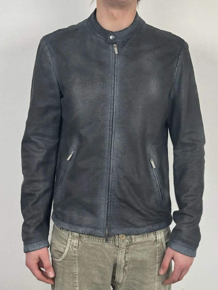 Emporio Armani SS2016 Emporio Armani Dark Blue Python Effect Leather Jacket Size US M / EU 48-50 / 2 - 3 Thumbnail