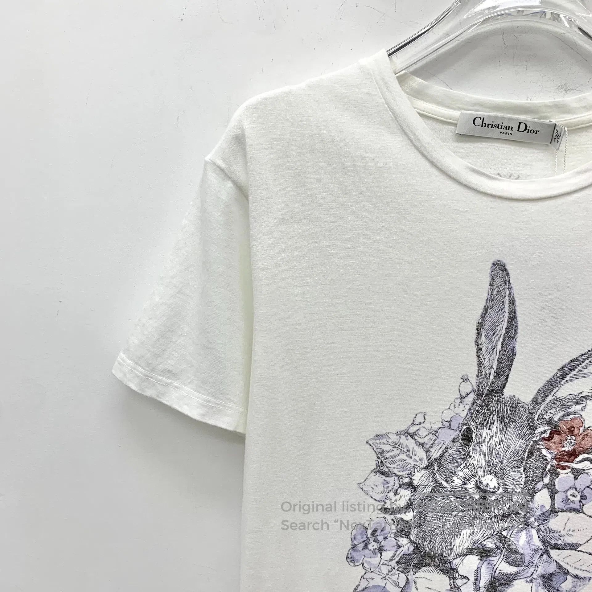 Dior Dior White rabbit floral print cotton crewneck short sleev Size M / US 6-8 / IT 42-44 - 3 Thumbnail