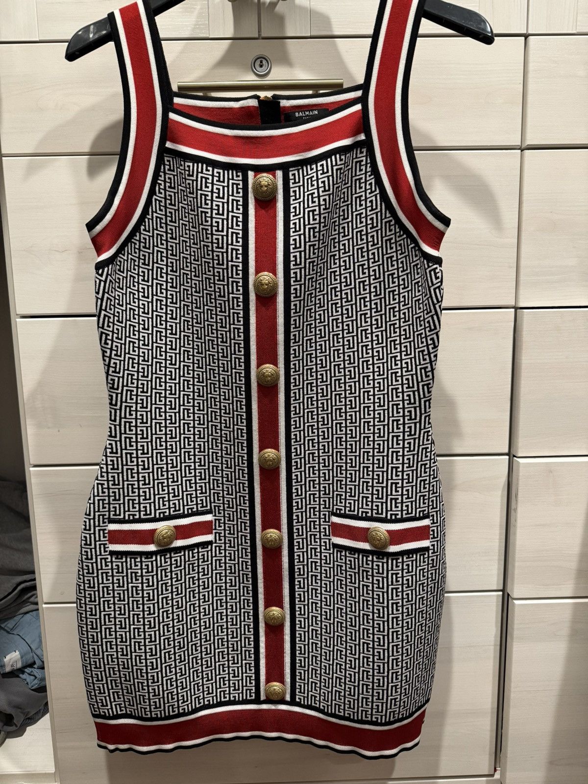 Balmain Balmain Mini Dress Red, White & Black Pattern Size L / US 10 / IT 46 - 1 Thumbnail