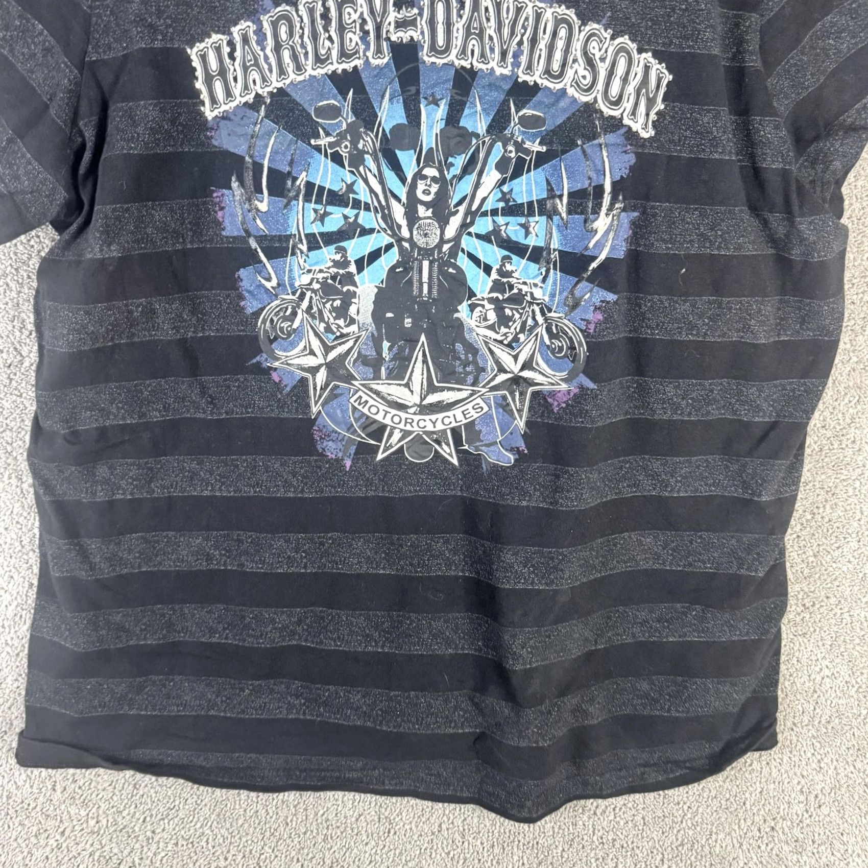 Harley Davidson Harley-Davidson Shirt Womens 2W Black Striped Scoop Neck Graphic Biker Tee Size XS / US 0-2 / IT 36-38 - 4 Thumbnail