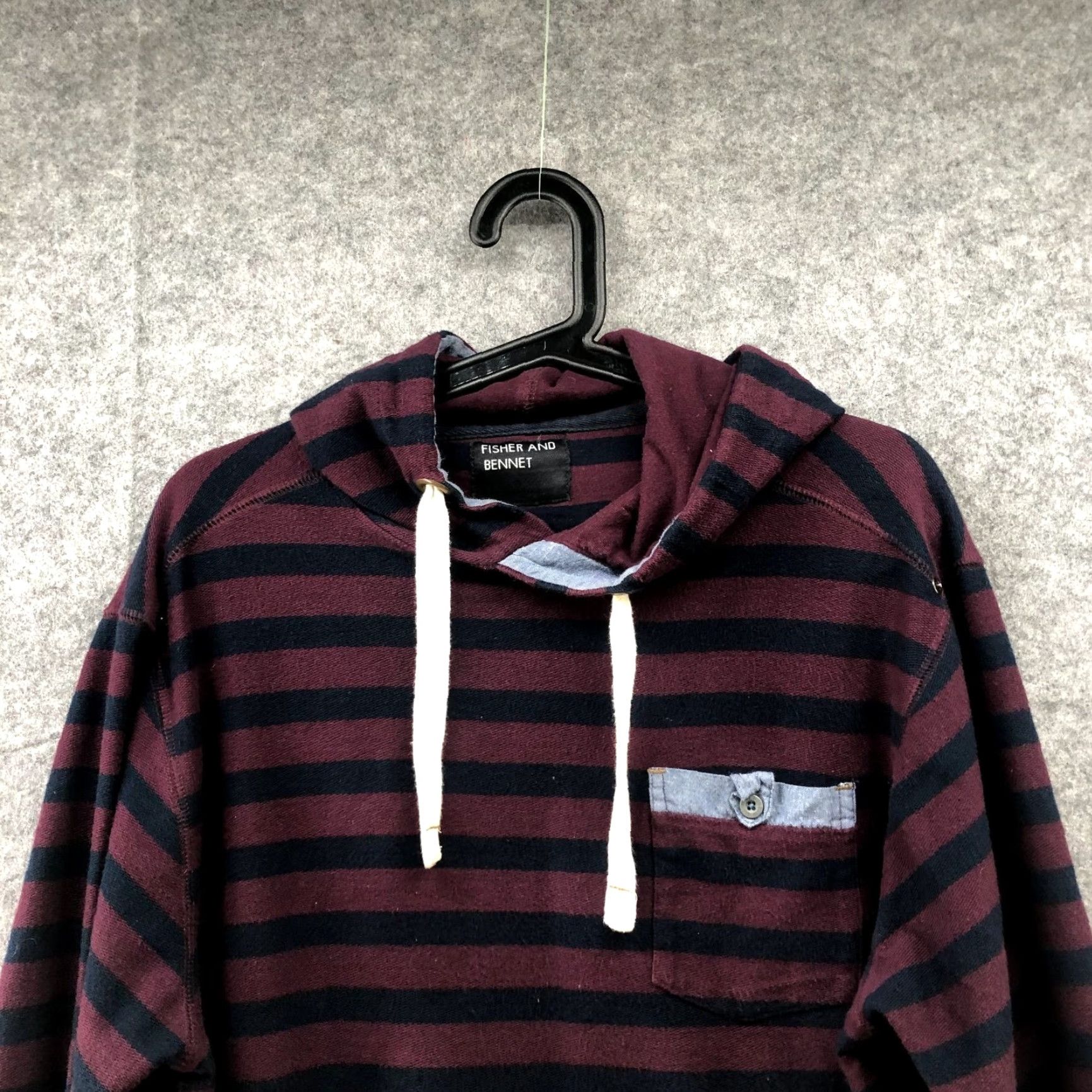 Vintage Fisher And Bennet Hoodie Mens L Burgundy Blue Stripe Pullover Cotton Sweatshirt Size US L / EU 52-54 / 3 - 3 Thumbnail