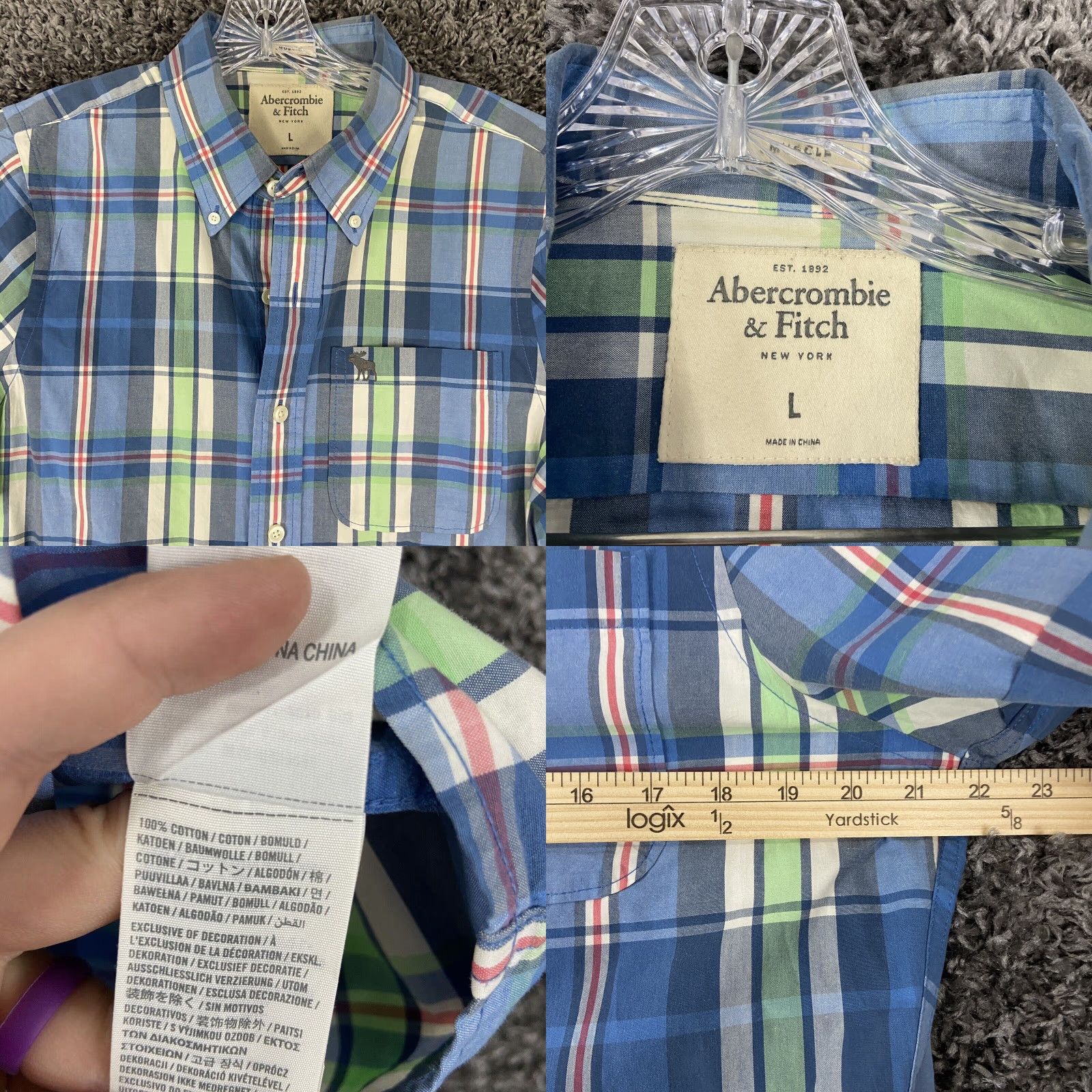 Abercrombie & Fitch ABERCROMBIE & FITCH Plaid Button-Up Shirt Adult Large Multicolor Short Sleeve Mens Size US 33 - 8 Thumbnail