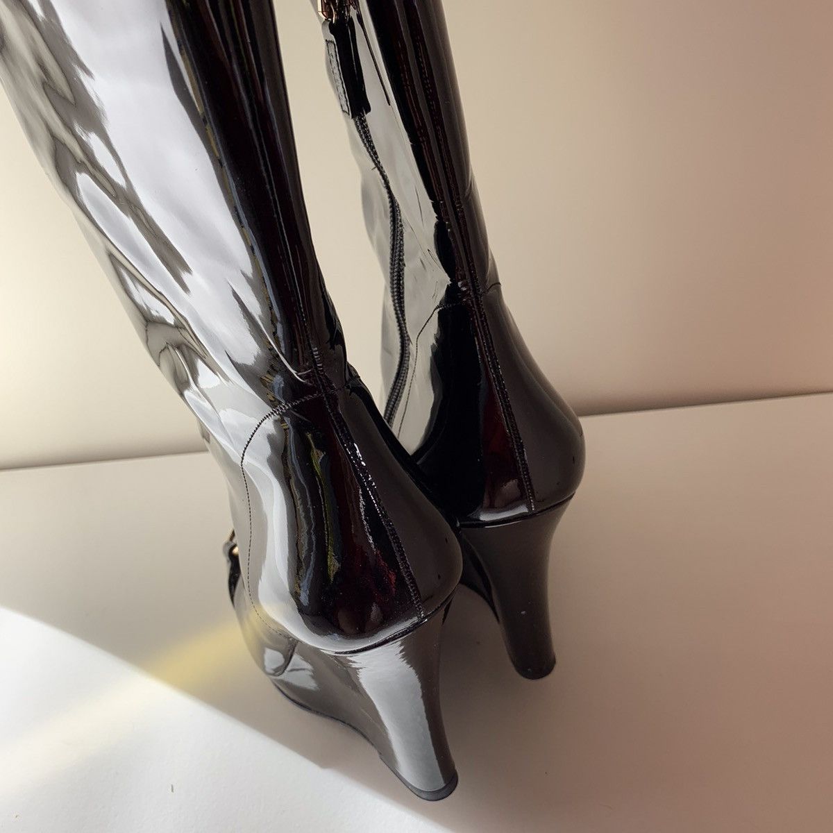 Gucci Patent leather horsebit wedge tall boots Size US 5.5 / IT 35.5 - 9 Thumbnail