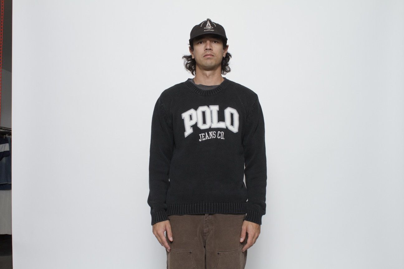 Polo Ralph Lauren BLACK HEAVY KNIT POLO CREWNECK SWEATER BY POLO JEANS CO Size US L / EU 52-54 / 3 - 1 Thumbnail