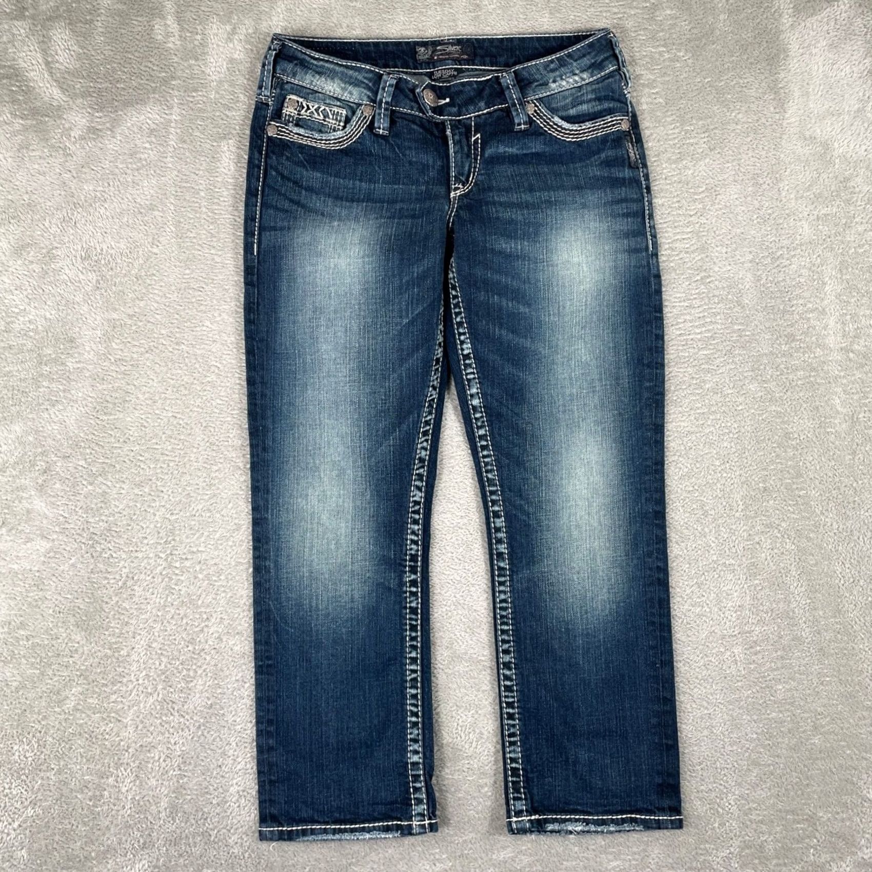 Silver Jeans Co. Silver Jeans Tuesday Capri Jeans Womens W29 Blue Low Embroidered Pocket Distressed Y2K Size 29" - 2 Thumbnail