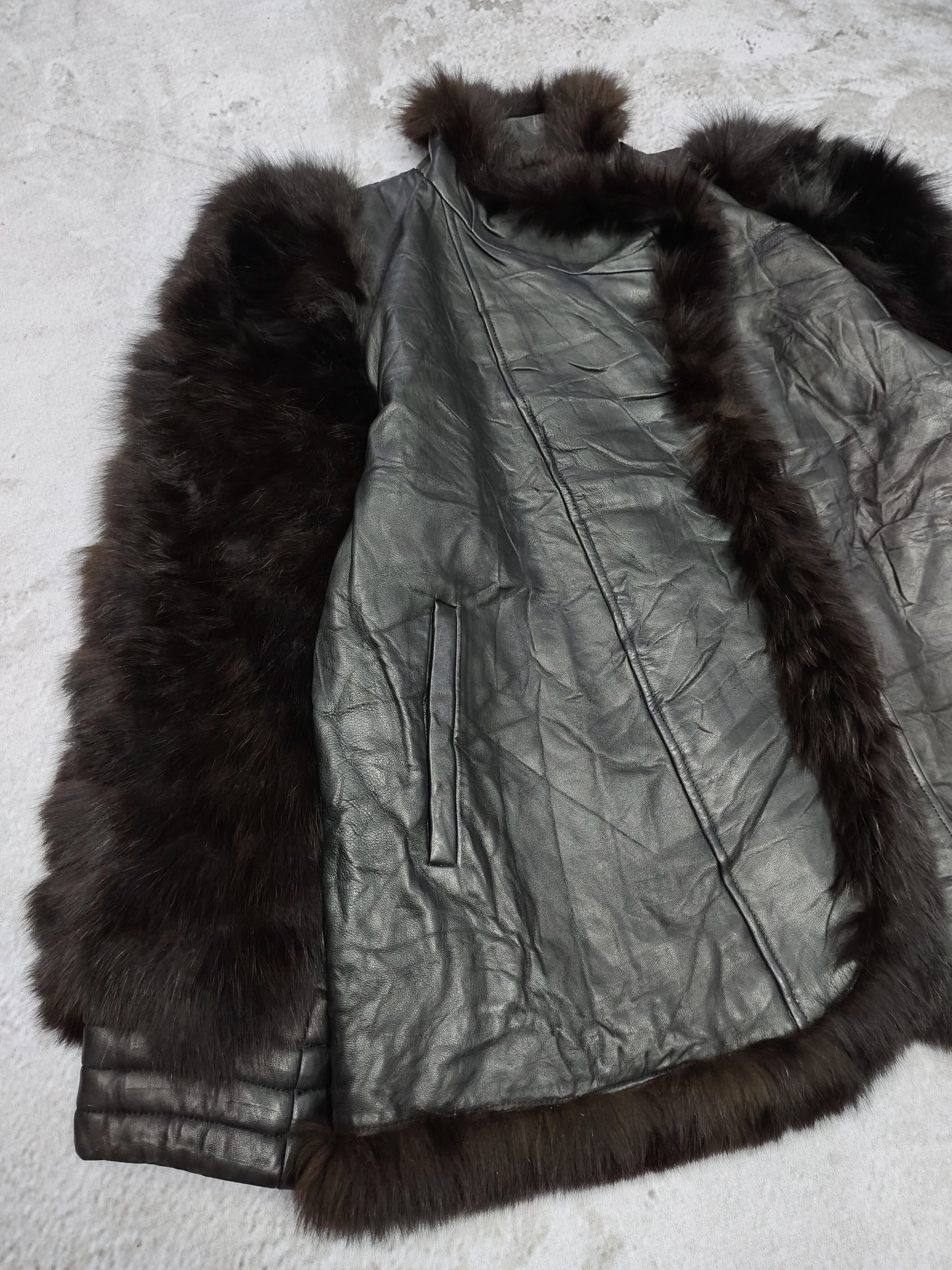 Japanese Brand 90s Unbrand🇯🇵 Real Fur Sleeve Trim Goatskin Leather Jacket Size L / US 10 / IT 46 - 3 Thumbnail