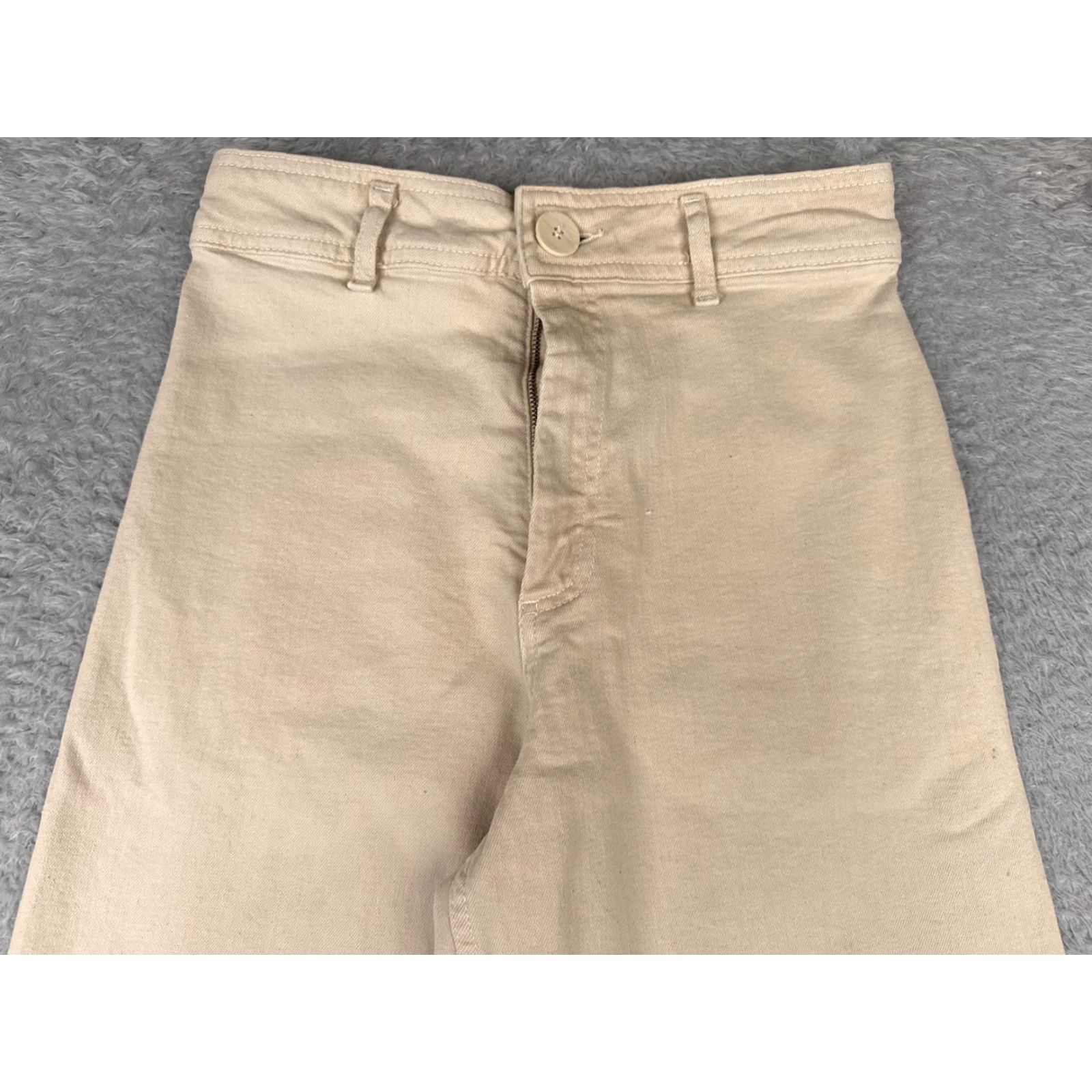 Vintage VINTAGE Womens Jeans Wide-Leg Crop Beige Denim High Rise 25x27 5-Pocket Zipper Embroidered Button Cotton 25 Regular Womens Size 42" / US 20 - 4 Thumbnail