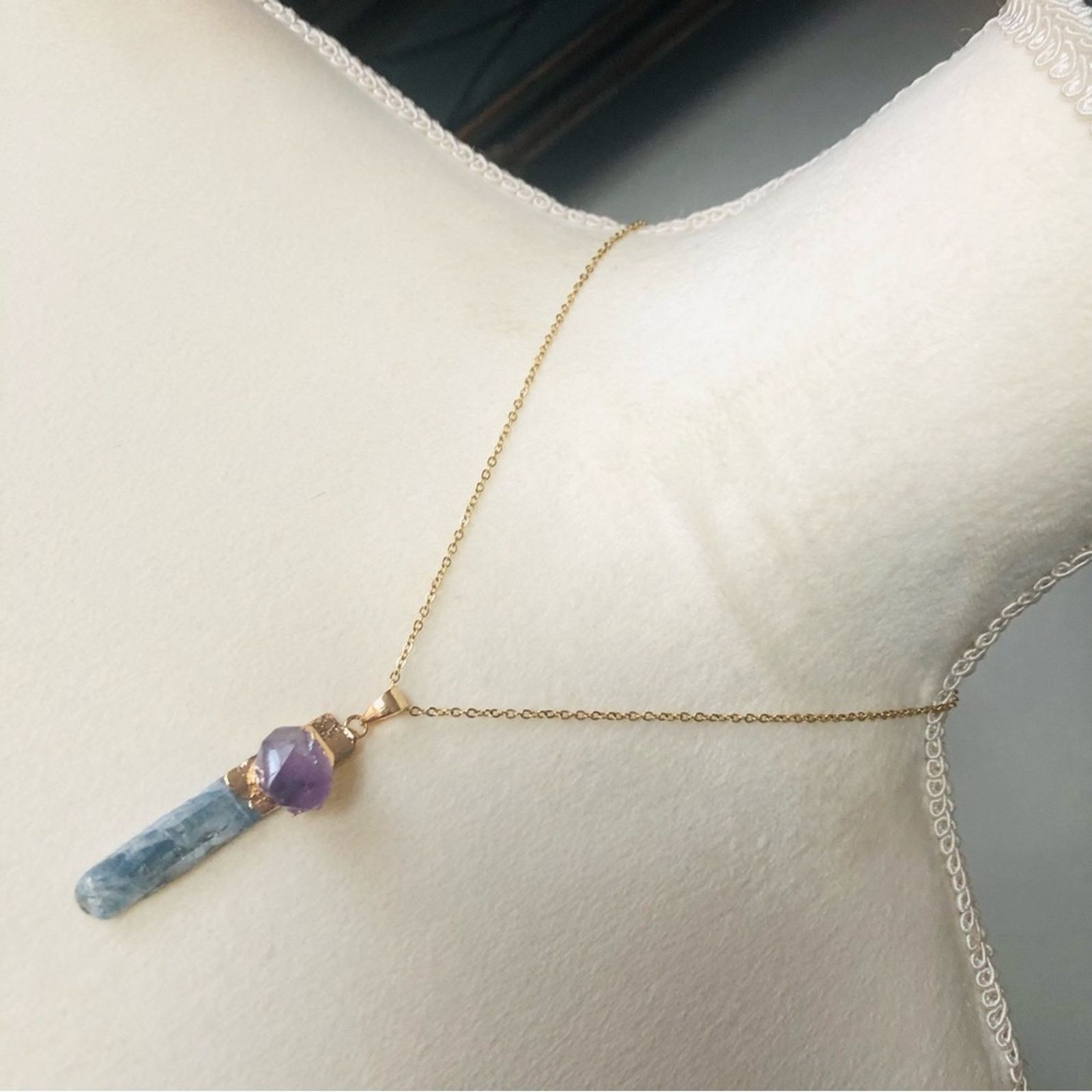 Handmade Handcrafted genuine kyanite and amethyst quartz necklace Size ONE SIZE - 7 Thumbnail