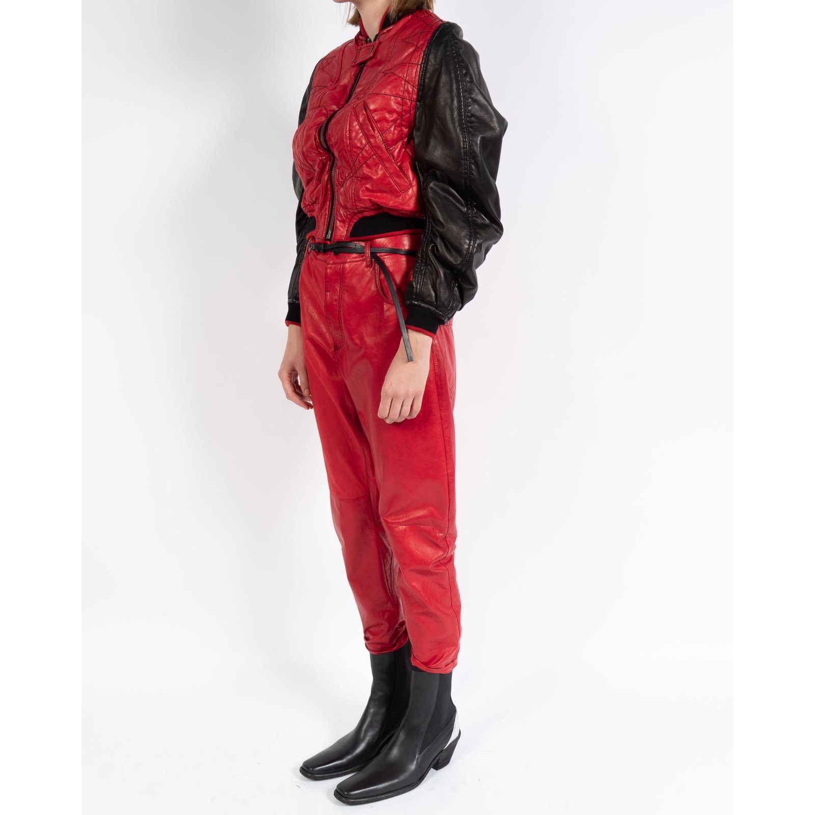 Haider Ackermann SS18 Round Bomber in Red & Black Leather Size XXS / US 00 / IT 34 - 4 Thumbnail
