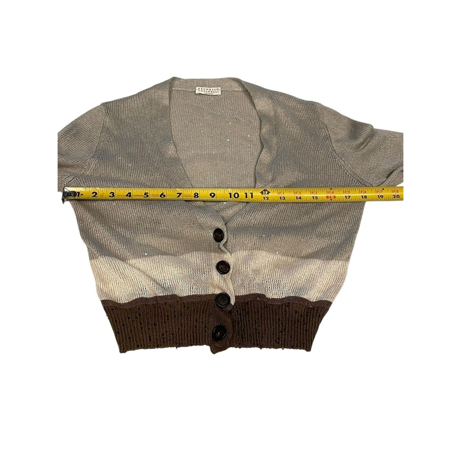 Brunello Cucinelli Brunello Cucinelli Brown Colour Block Sequin Cardigan Size:S Size S / US 4 / IT 40 - 9 Thumbnail