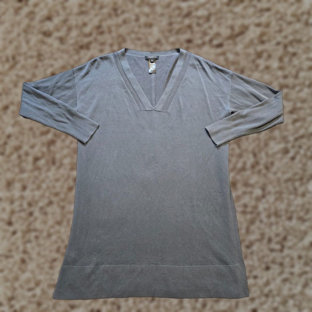 Vintage Lafayette 148 New York Top Women Size S Gray Slinky Tunic Long Sleeve Casual Sleeve V-Neck Pullover Knit Lightweight Oversized Relaxed Size S / US 4 / IT 40 - 1 Thumbnail