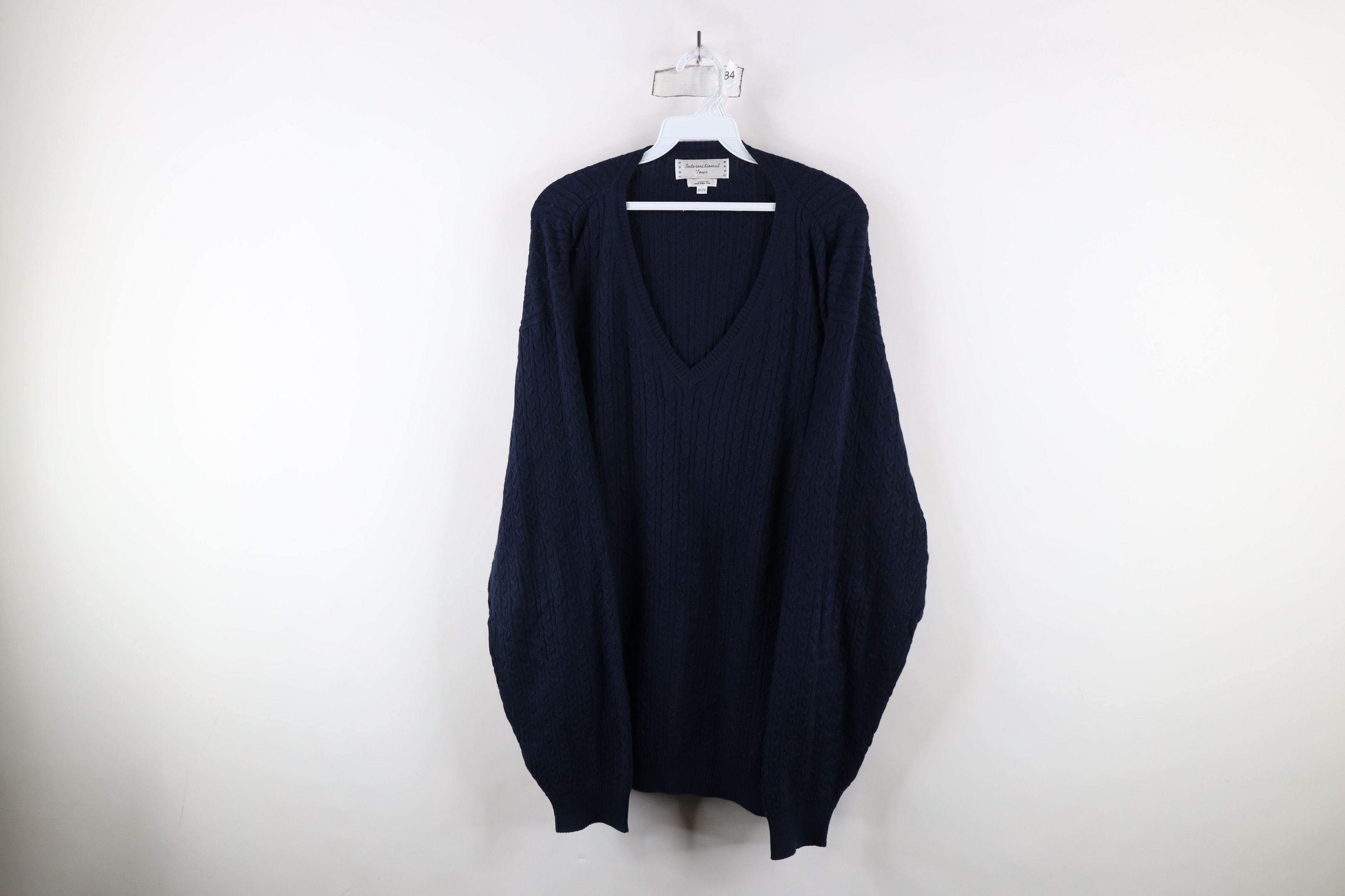 Vintage Vintage 90s Streetwear Cotton Cable Knit V-Neck Sweater Blue Size US XXL / EU 58 / 5 - 1 Thumbnail