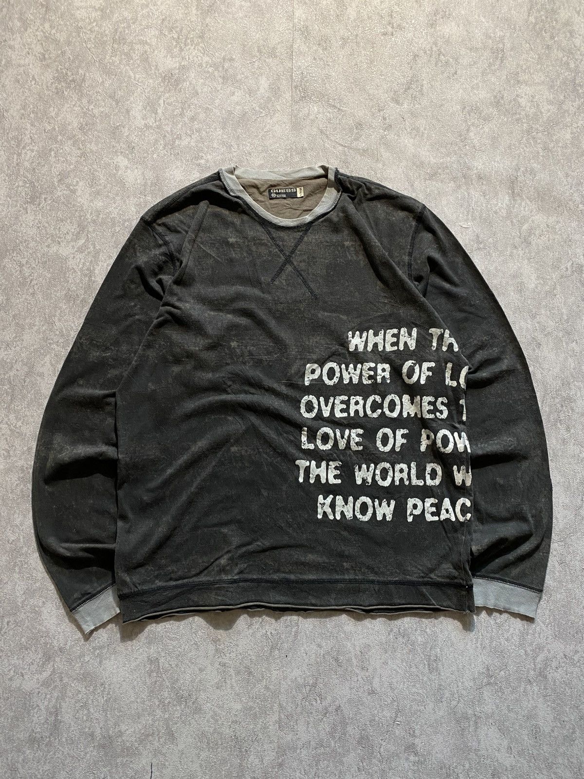 Guess Archive Vintage Guess “Power of Love” Distressed Long Sleeve Size US L / EU 52-54 / 3 - 7 Thumbnail