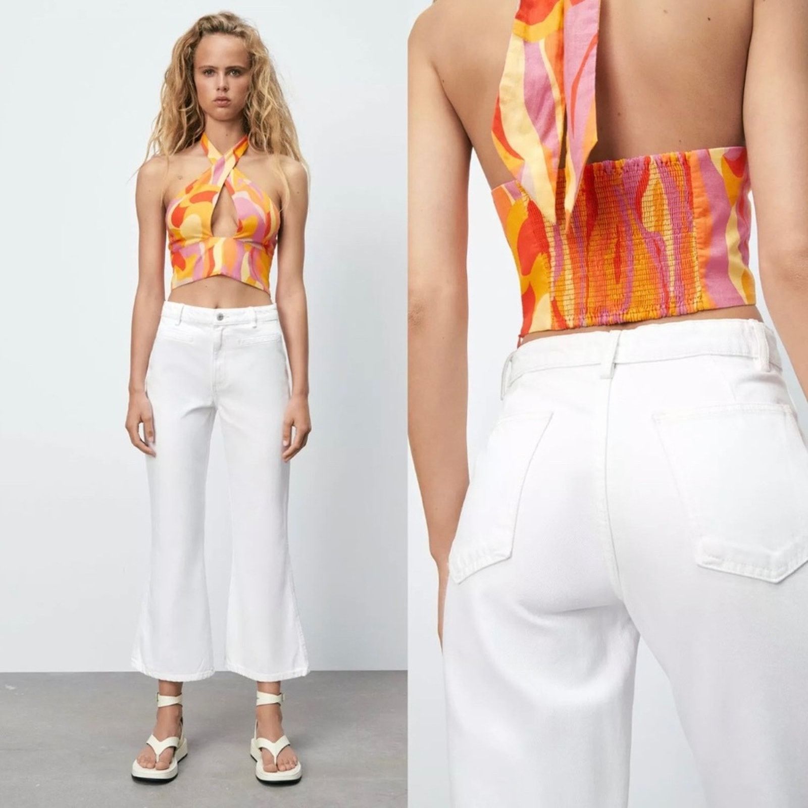 Zara ZARA FLARED PANTS OYSTER WHITE Size 30" / US 8 / IT 44 - 2 Thumbnail