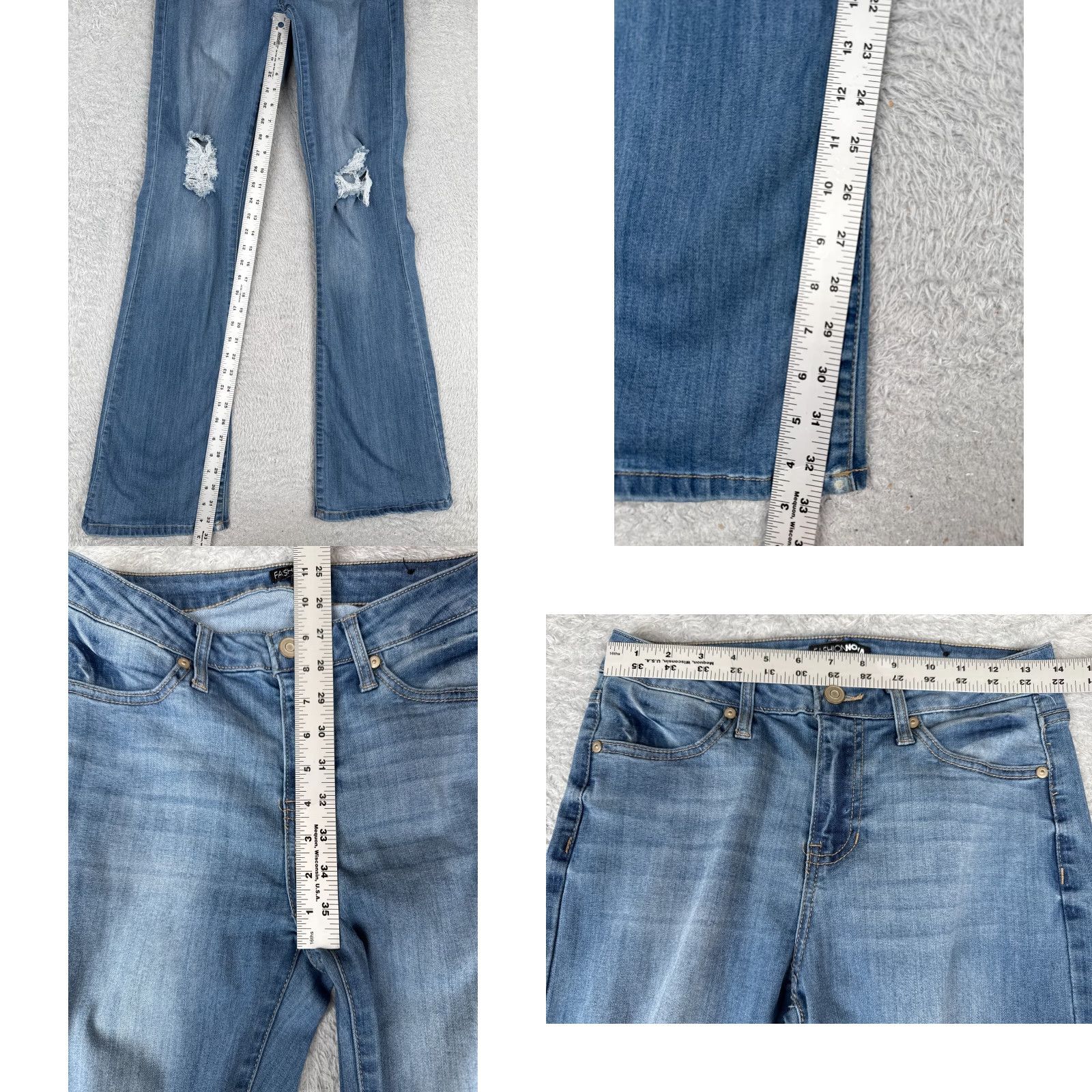 Fashion Nova Fashion Nova Jeans Juniors 7 Blue Denim Distressed Flared Cotton Blend 28x33 Size 28" / US 6 / IT 42 - 8 Thumbnail