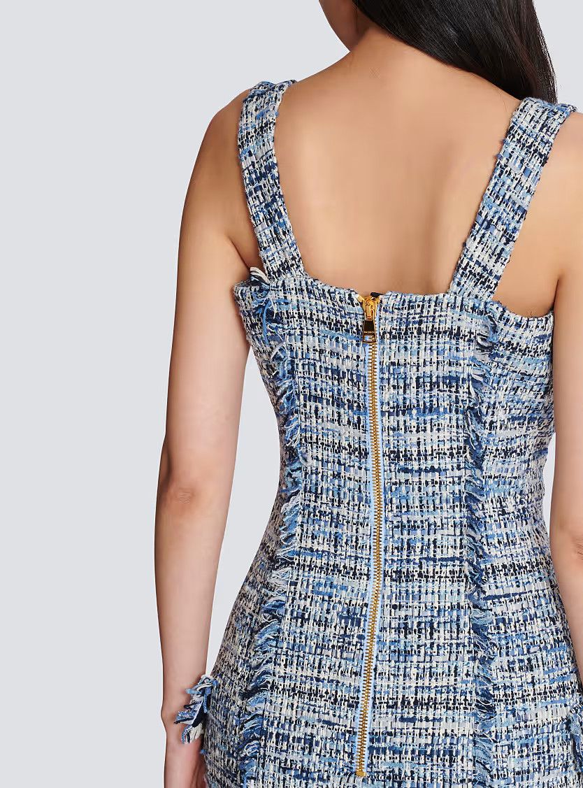 Balmain o1s1wg111225 Short Tweed Dress With Straps in Blue Size S / US 4 / IT 40 - 7 Thumbnail
