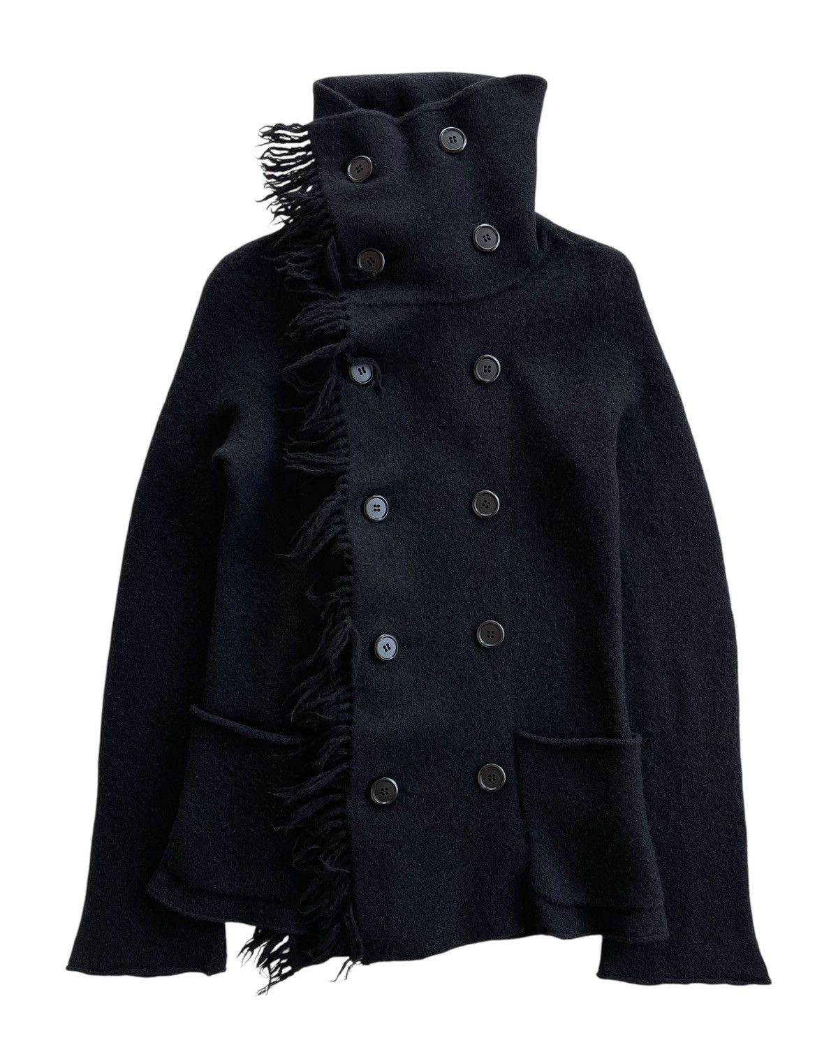 gomme GOMME Double Breasted Wool Fringe High Neck Jacket Size S / US 4 / IT 40 - 1 Thumbnail