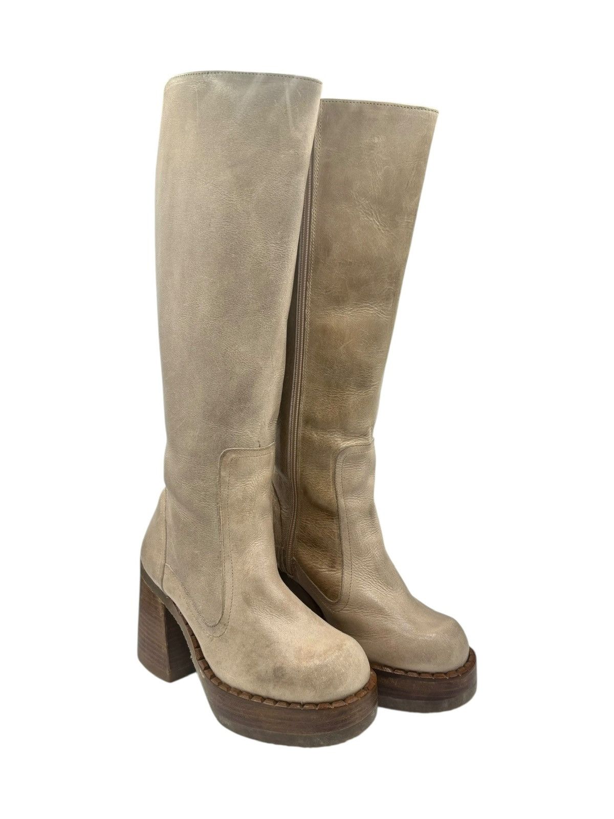 Cowboy Equipment Vintage Destroy beige block platform boots Size 36 Size US 6 / IT 36 - 1 Thumbnail