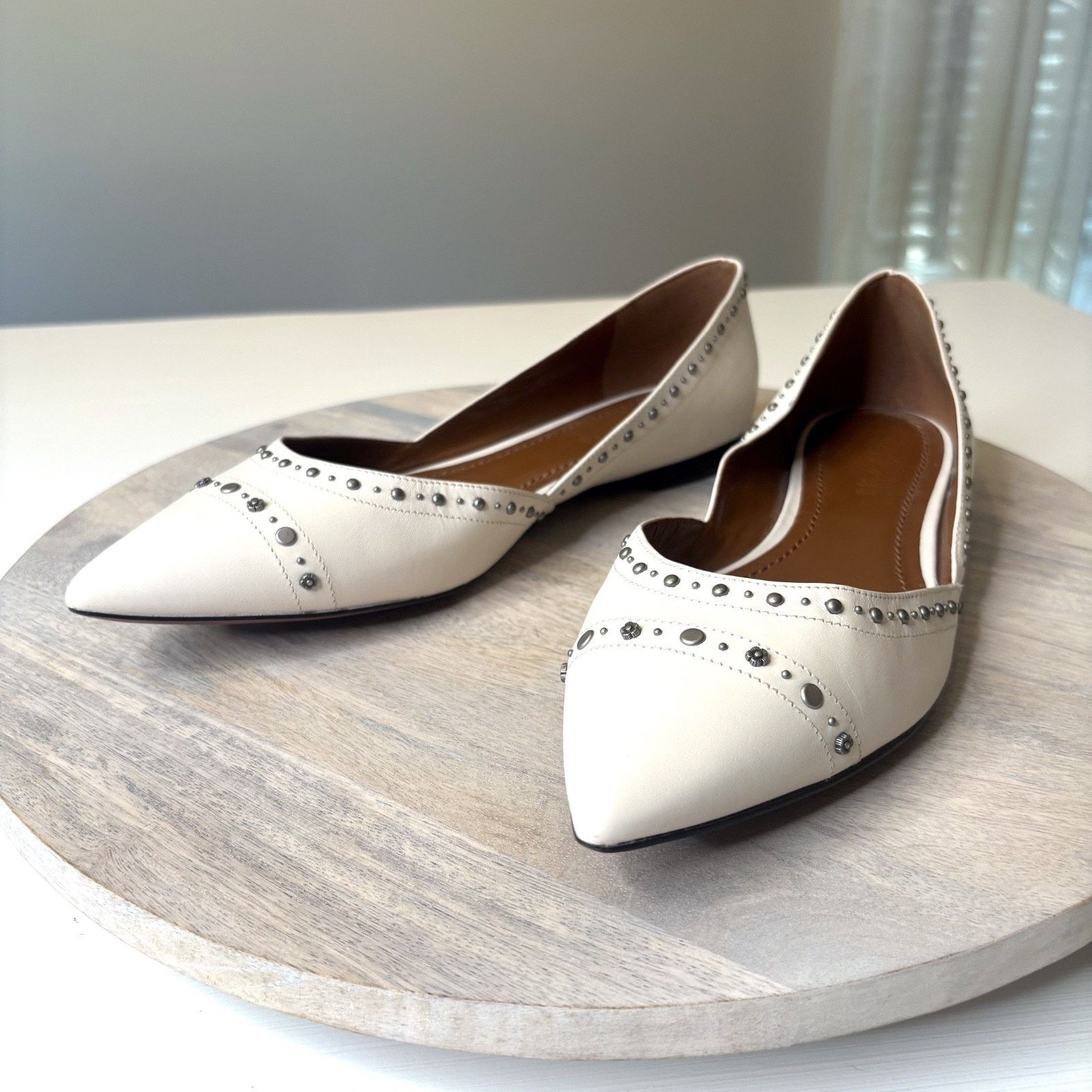 Coach Coach Valintina White Leather Flat Studded Shoes Size 10 B Size US 10 / IT 40 - 3 Thumbnail
