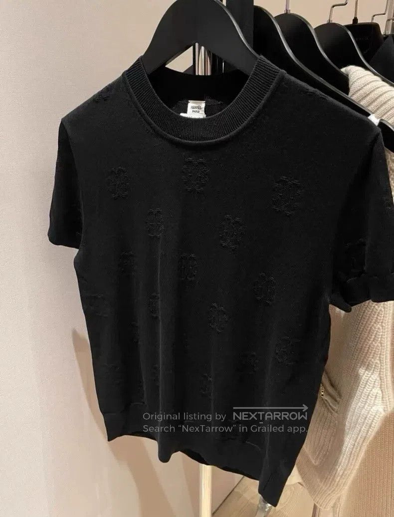 Hermes Hermes Black dark pattern all-over print short-sleeved top Size XXS / US 00 / IT 34 - 1 Thumbnail