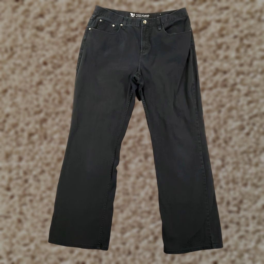 Vintage Rockies Jeans Womens Juniors 17 Long 36x32 Relaxed Low Rise Y2K Boot Cut Denim Black 5-Pocket Womens jeans 90s Southwestern Cowboy Logo Rocks Rockies Size 25" / US 0 / IT 36 - 1 Thumbnail