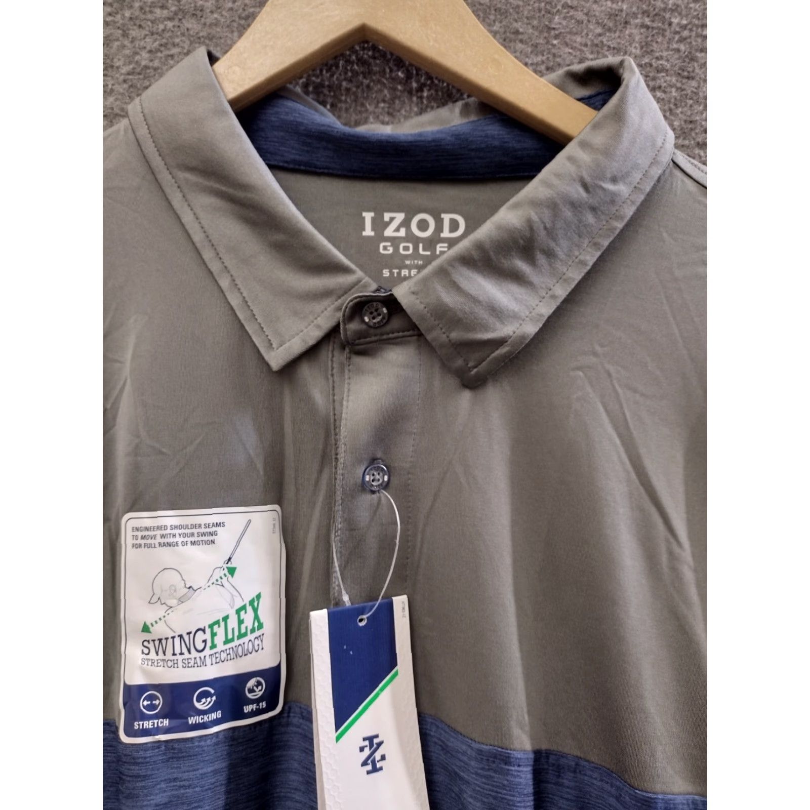 Izod IZOD GOLF Polo Shirt SwingFlex Short Sleeve Stretch Tech Cool FX UPF-15 Blue/Beige XXXL Men Size US XXL / EU 58 / 5 - 3 Thumbnail