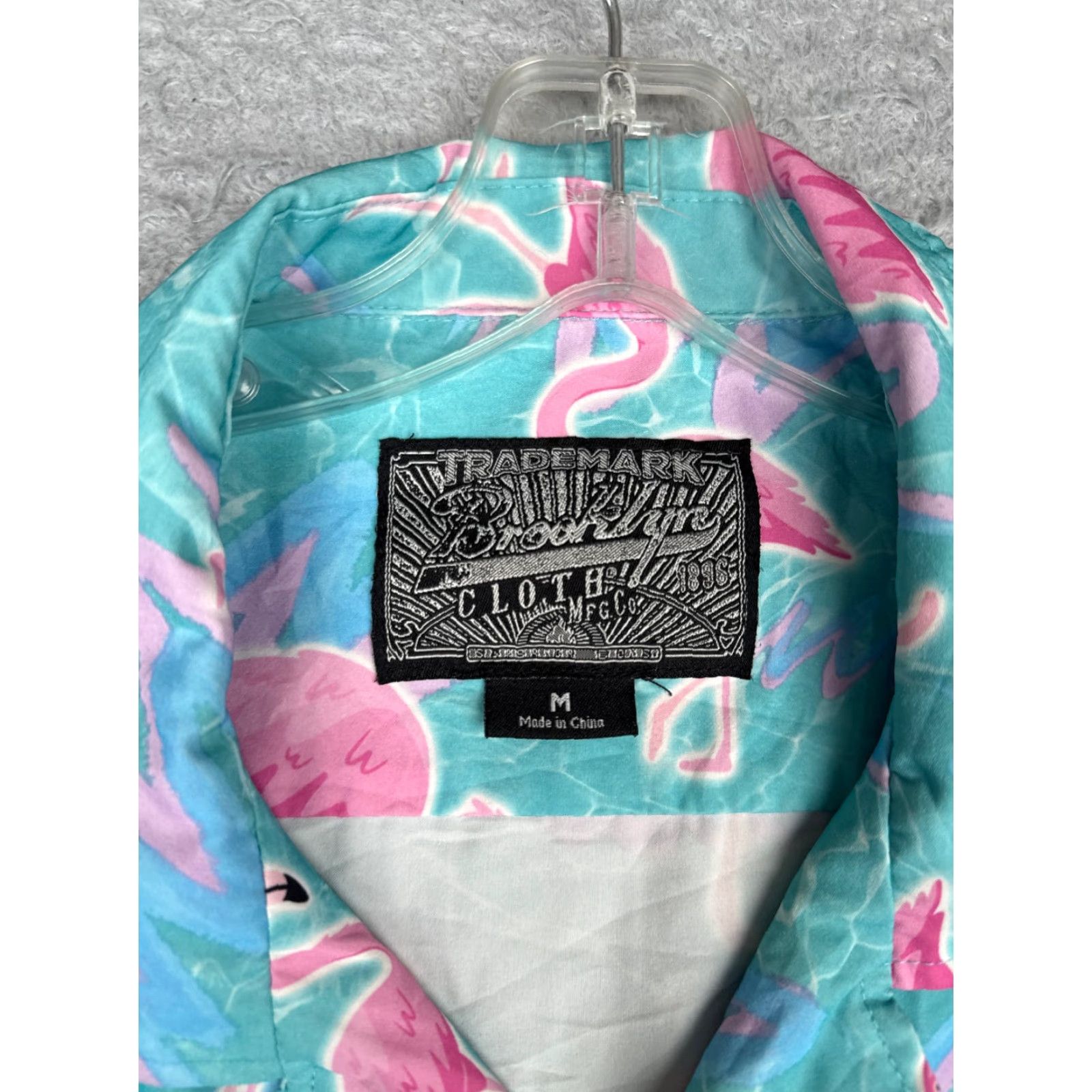 Vintage VINTAGE Brooklyn Cloth Shirt Men Medium Blue Pink Flamingo AOP Polyester Blend Hawaiian Size US M / EU 48-50 / 2 - 6 Thumbnail