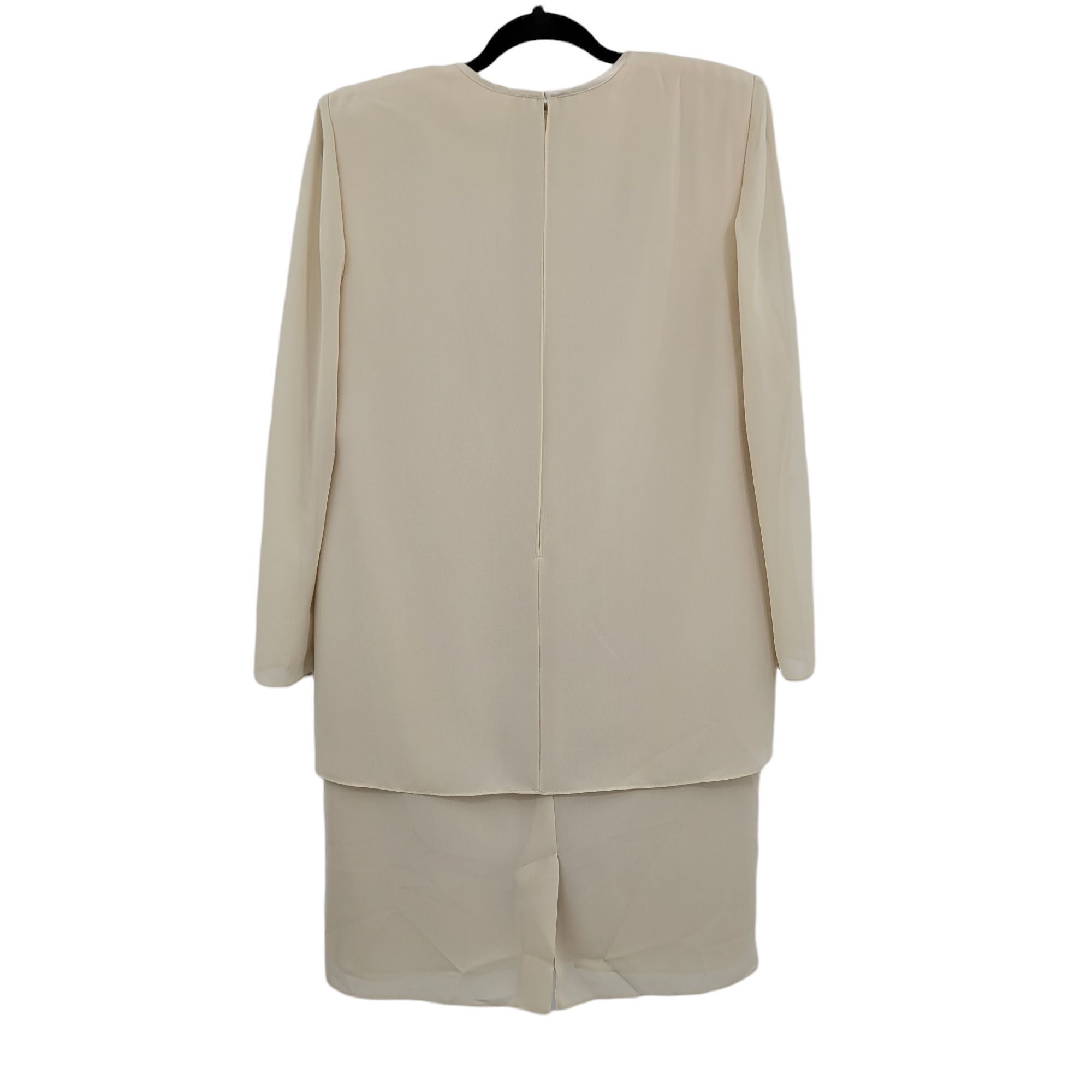 Vintage Vtg Modest Formal Dress Sz 12P Cream Caped Shift Embroidered Size XL / US 12-14 / IT 48-50 - 2 Thumbnail