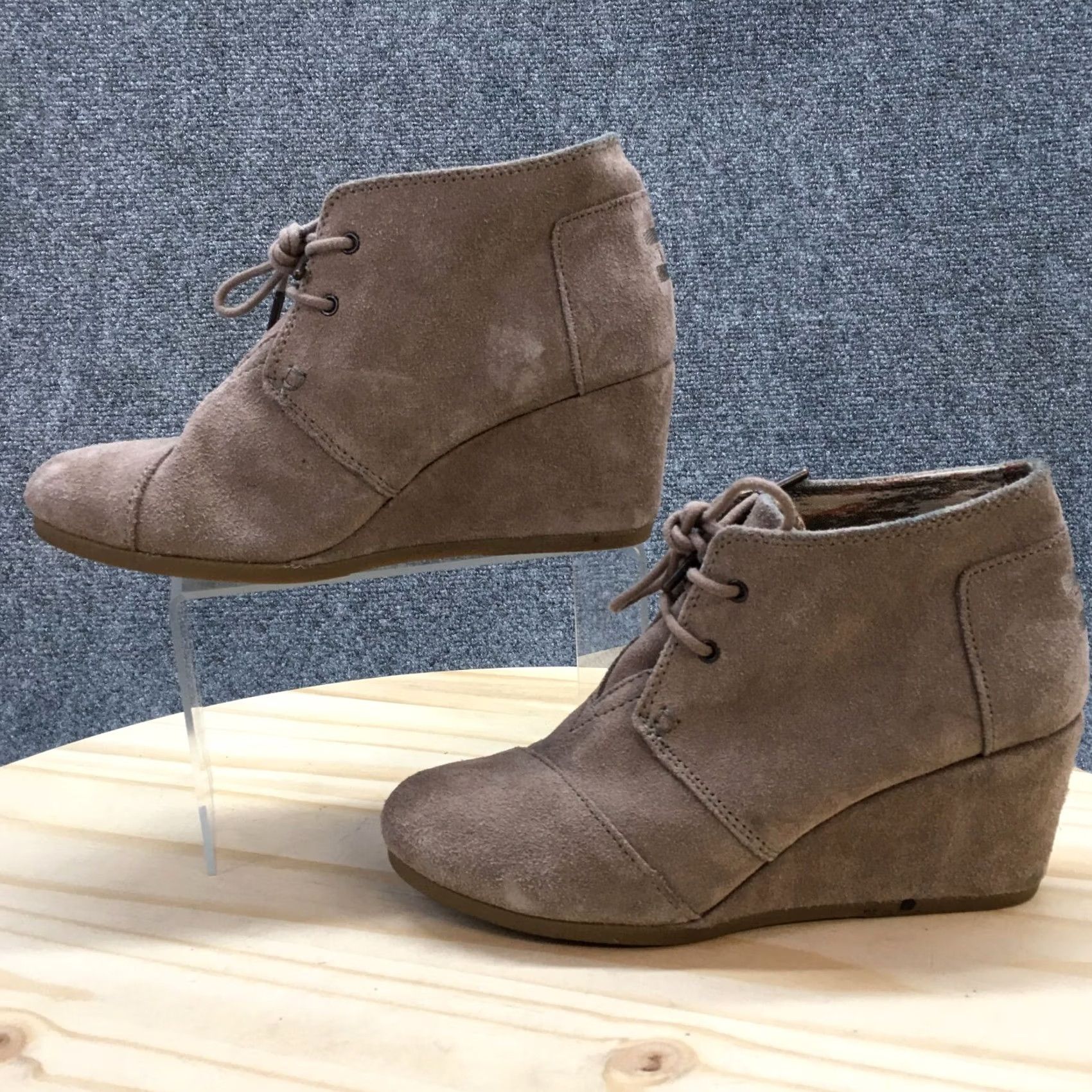 Toms TOMS Desert Wedge Ankle Bootie Womens 8.5 Brown Suede Lace Up Size US 9 / IT 39 - 2 Thumbnail