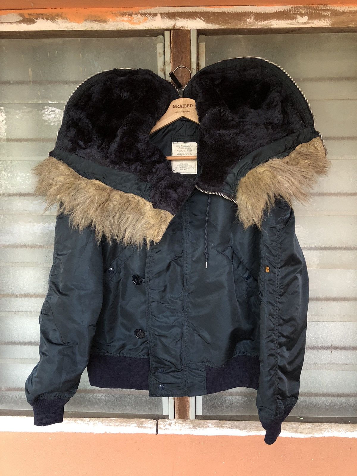 Alpha Industries Vintage Alpha Industries Fur Hoodie Bomber Military Jacket Size US M / EU 48-50 / 2 - 2 Thumbnail