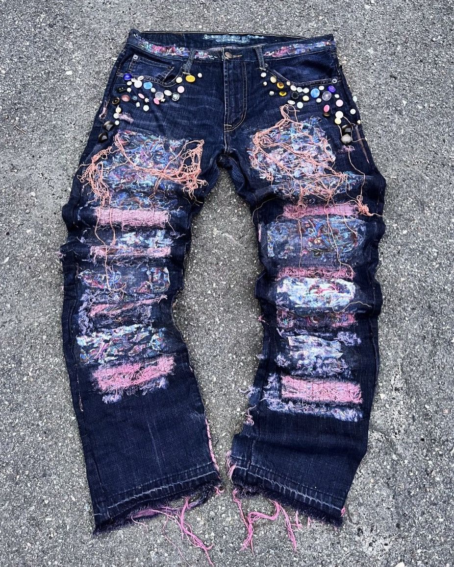 Handmade × Japanese Brand 1of1 Distressed Japanese jeans in sashiko style BLOTTER Size US 33 - 4 Thumbnail