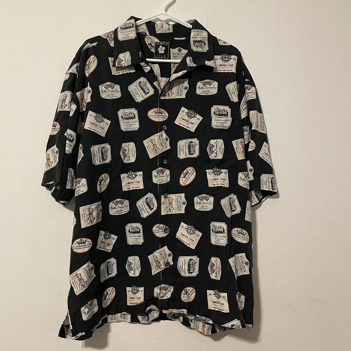 Vintage Aureus Silk Grey Short Sleeve Button Down Shirt Wine Label Size US XL / EU 56 / 4 - 1 Thumbnail