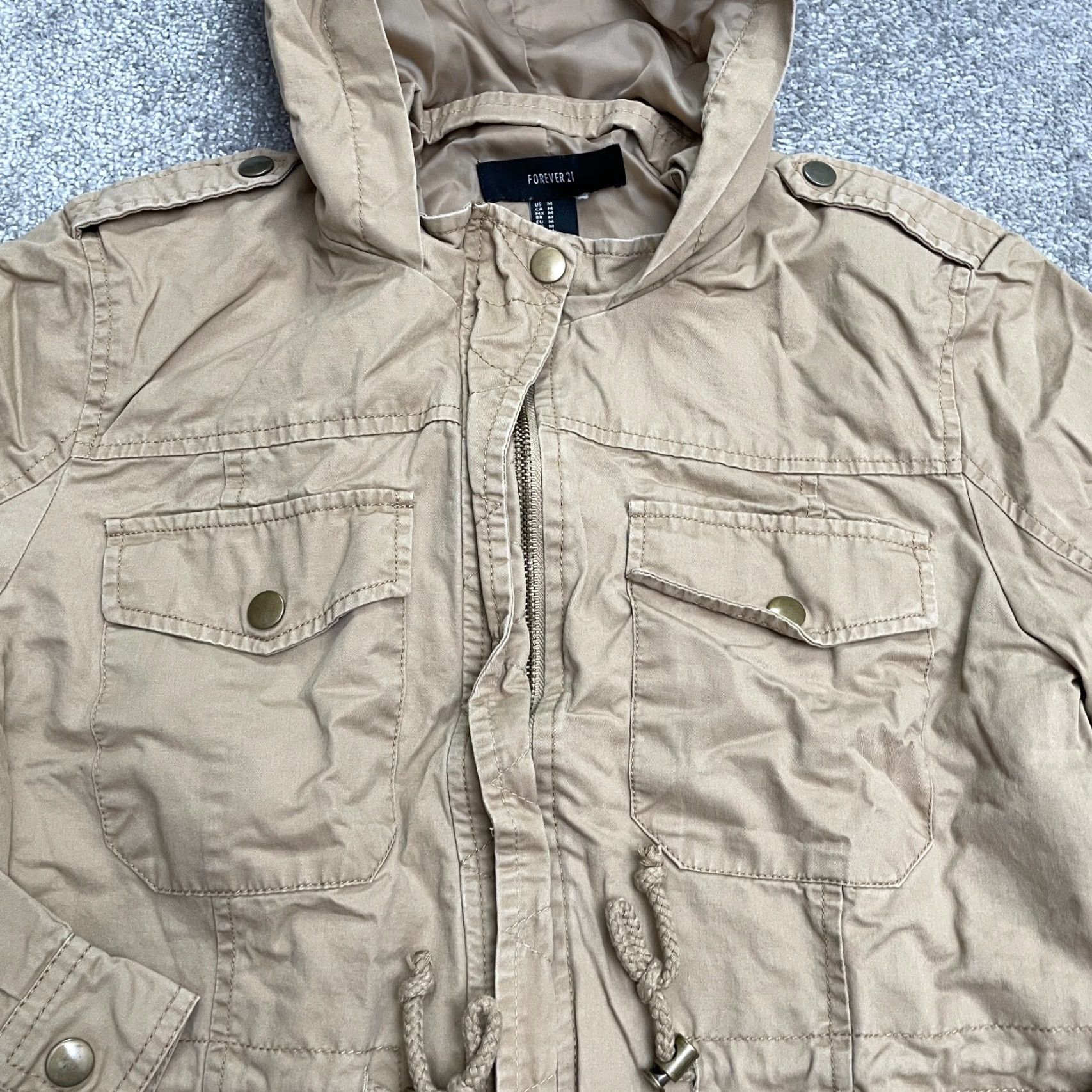 Forever 21 FOREVER 21 Cargo Hoodie Jacket Women M Brown Cotton Full Zip Outdoor Casual Size M / US 6-8 / IT 42-44 - 3 Thumbnail
