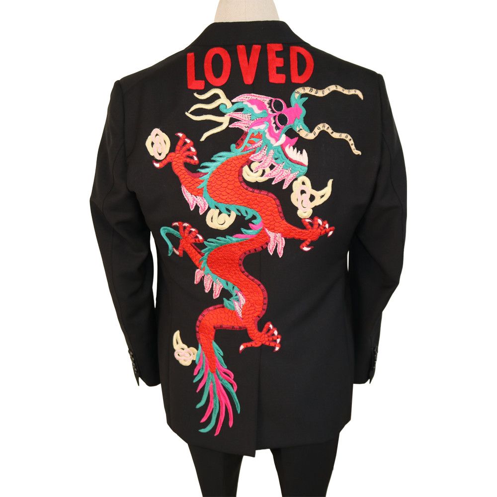 Gucci Gucci Black Wool Suit with Loved Dragon Back Embroidery Size 48R - 2 Thumbnail