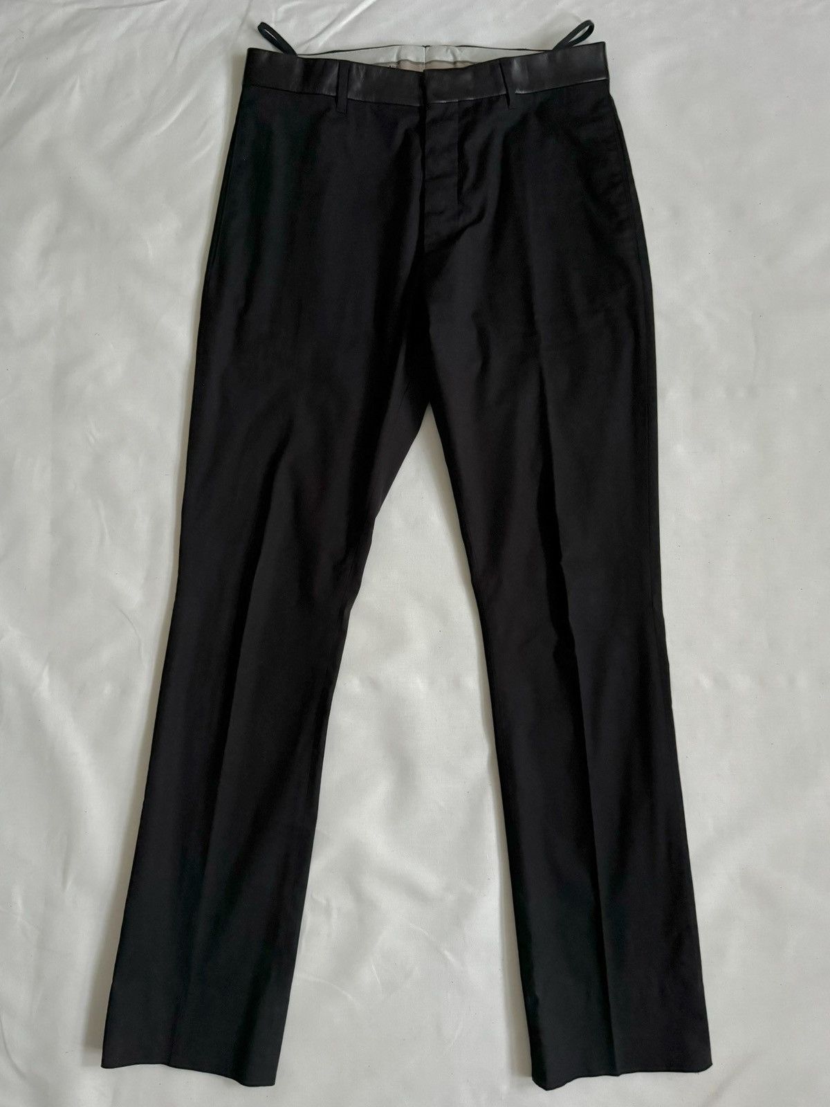 Helmut Lang 90’s Cotton Trouser with Leather Waistband Size 46R - 1 Thumbnail