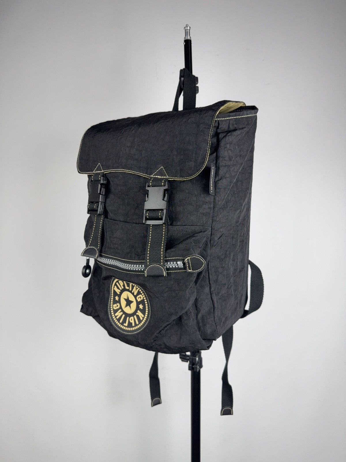 Vintage Kipling Backpack Black Outdor Nylon Y2K Big Logo Rucksack Size ONE SIZE - 2 Thumbnail