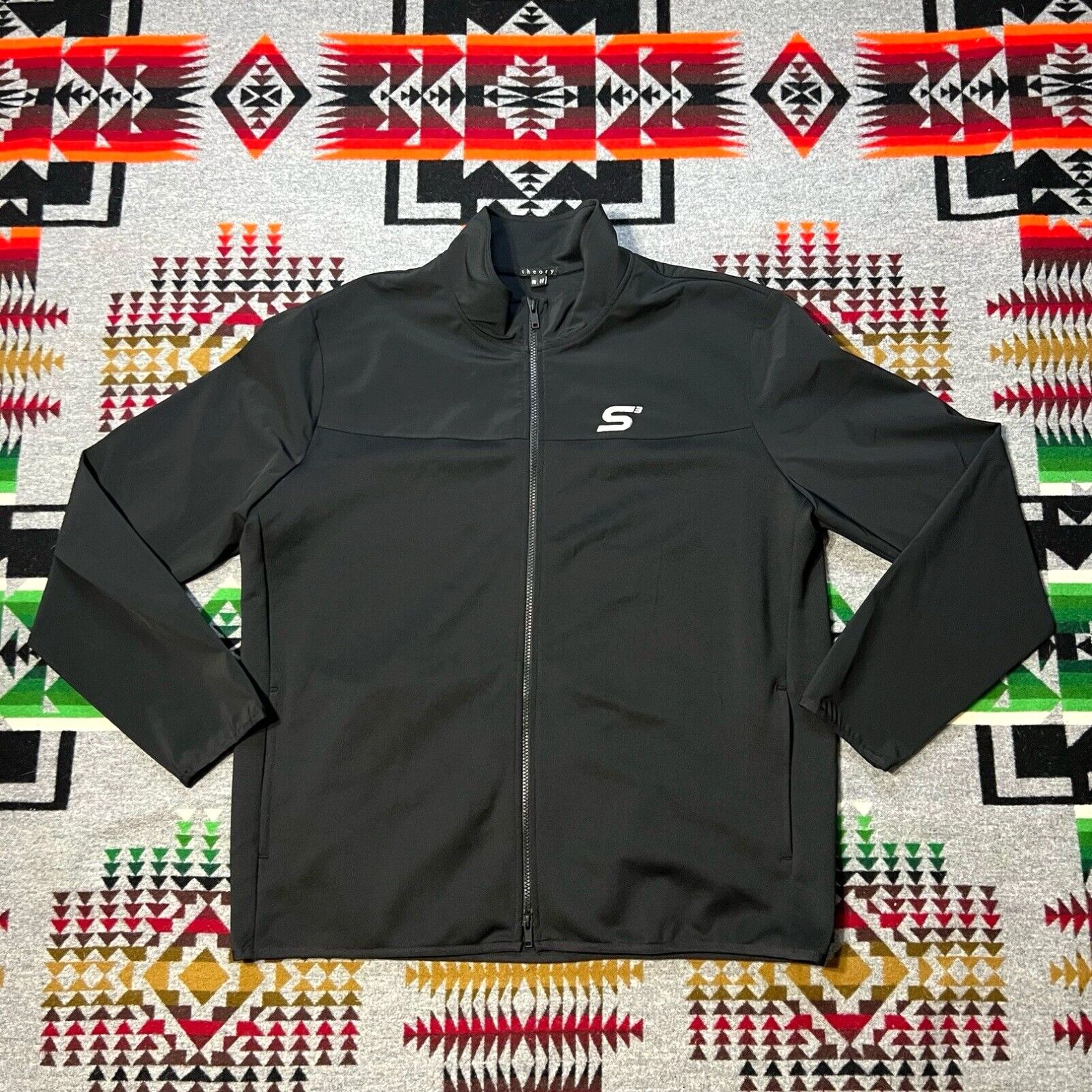 image of Theory Jacket Men’S Size 2Xl Full Zip Stroud Jetliner Black S3 Logo Euc D3 in White, Men's