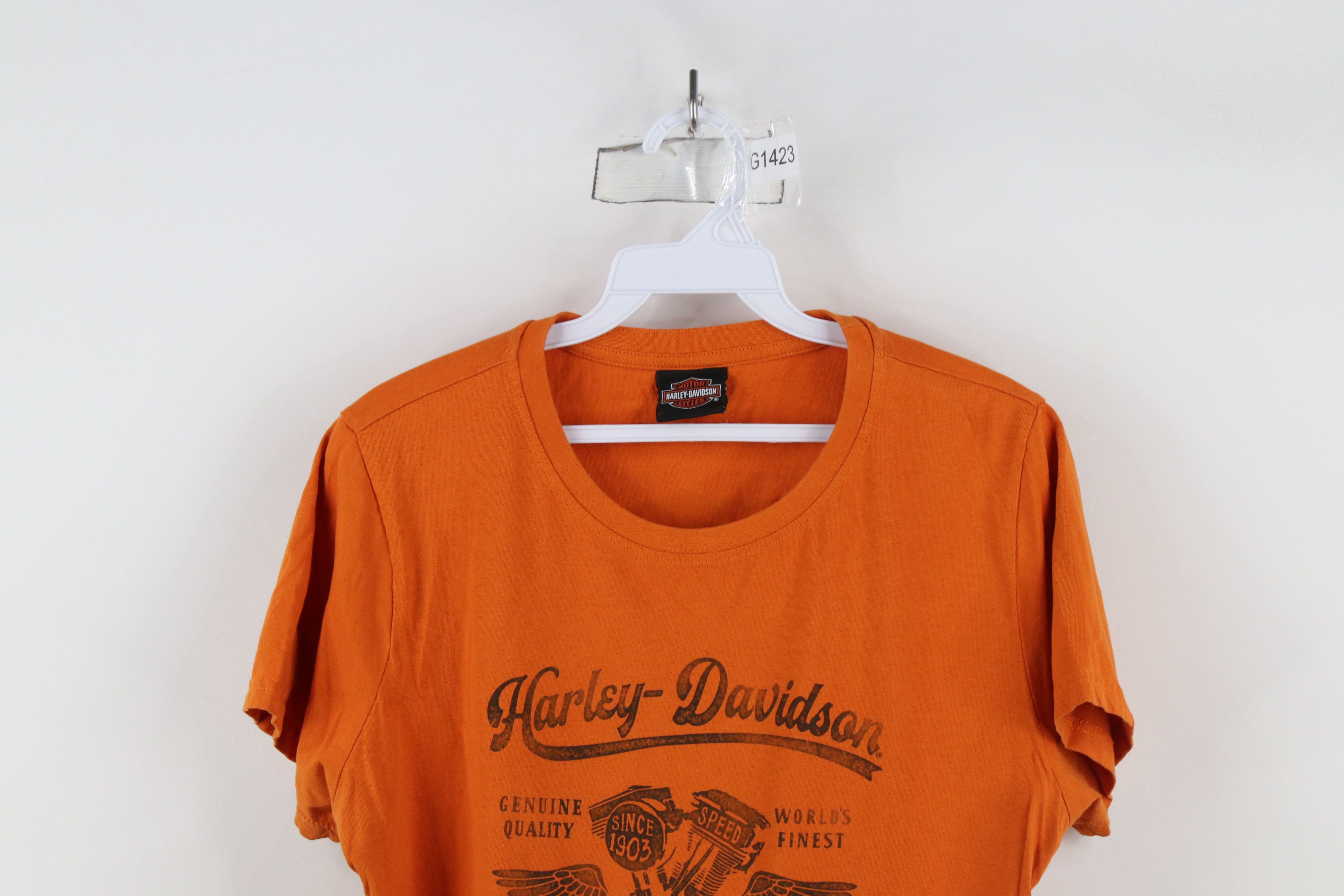 Harley Davidson × Vintage Vintage Y2K Harley Davidson Spell Out Script T-Shirt Orange Size M / US 6-8 / IT 42-44 - 2 Thumbnail